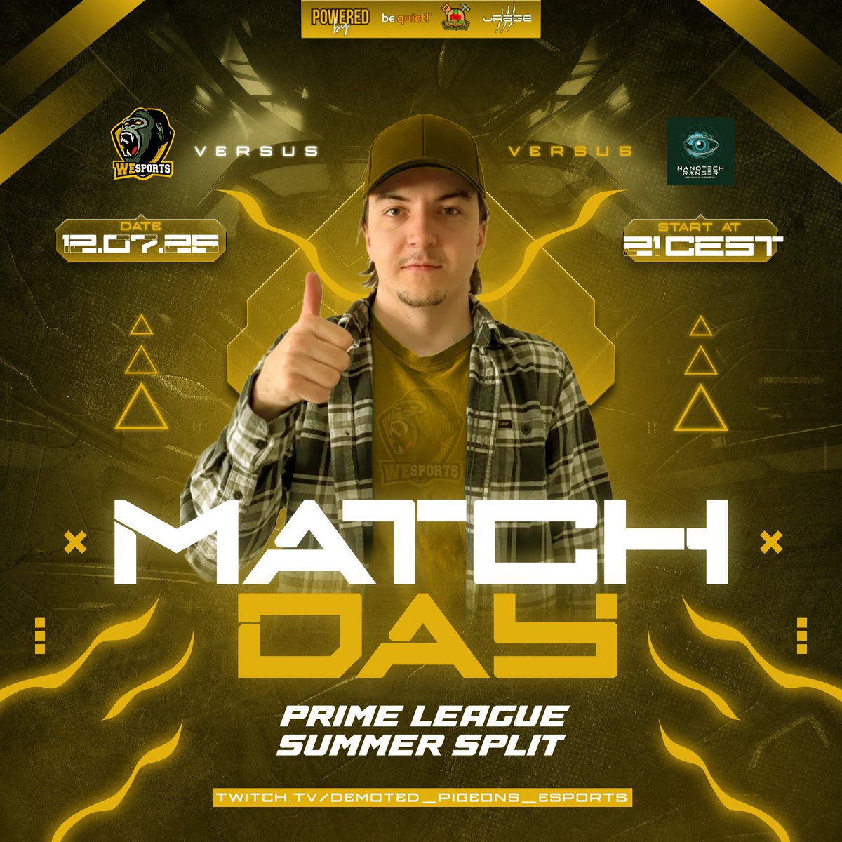 🟡MATCHDAY⚫️

🆚Elopolizei
🏆PRM Summer Split
⏰Today - 21:00 CET 
📺twitch.tv/nanotech_ranger
🎙️Cast by opponent

🦍SPAM🦍THIS🦍GORILLA🦍TO🦍MAKE🦍WESPORTS🦍THE🦍WINNER🦍

#LeagueOfLegends #WeSFamily #WeSWIN