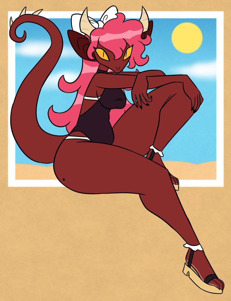nerdyreindeer's tweet image. beach demon girl 🌴🌴🌴
