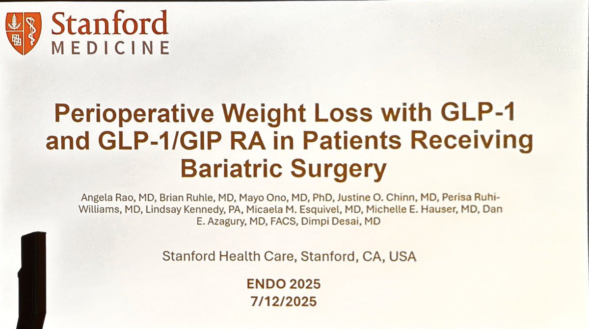MWeintraubMD's tweet image. Excellent presentation by Dr. Angela Rao on peri-operative GLP1 use before and after bariatric surgery at #ENDO2025!
@dimpi_desai