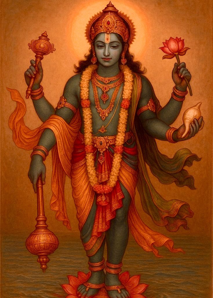 सहस्रशीर्षा पुरुषः सहस्राक्षः सहस्रपात्
स भूमिं विश्वतो वृत्वा अत्यतिष्ठद्दशाङुलम्
भावार्थ:भगवान विष्णु हजार सिर,हजार 
 आँखों और हजार पैरों वाले हैं,उन्होंने 
सम्पूर्ण पृथ्वी को अपने अस्तित्व से व्याप्त 
कर रखा है और उससे भी परे दस अंगुल की 
   दूरी तक विस्तार किए हुए हैं.