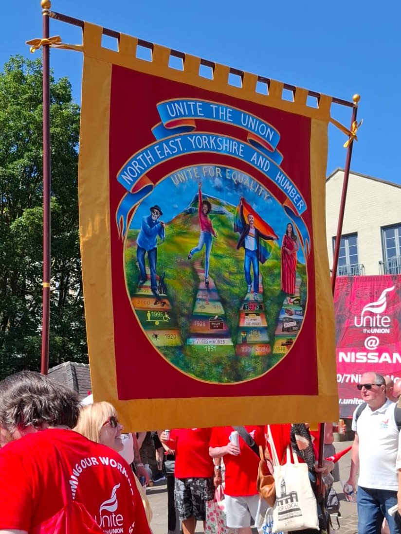 Despatches from Johnny Bryan (covering the banners) and Marion Roberts (distributing Poetry For The Many at the Durham Miners Gala today