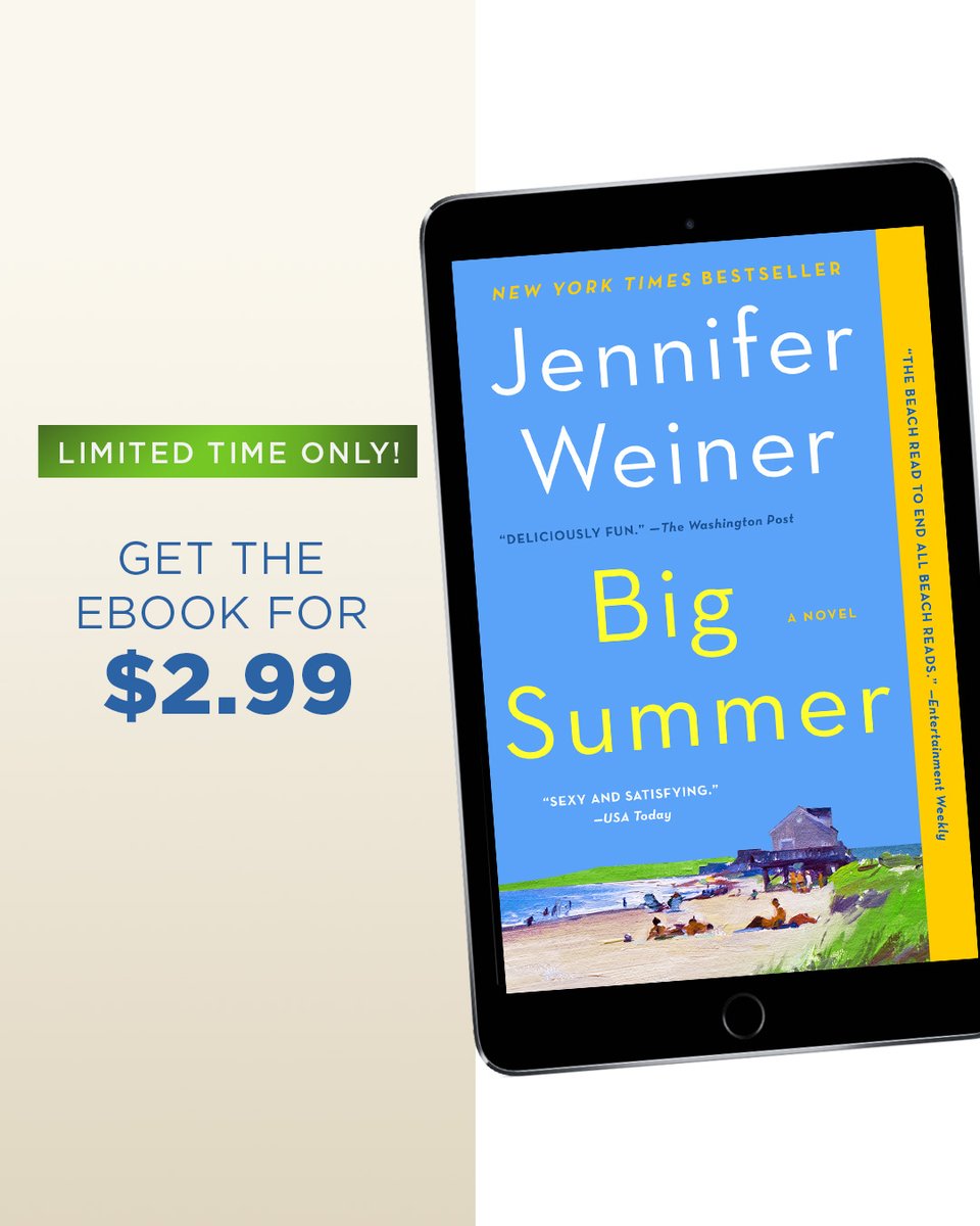 AtriaBooks's tweet image. 🎉 Ebook lovers, it’s time to treat yourself! Jennifer Weiner, the #1 New York Times bestselling author of over 20 incredible books, has ebooks on sale for just $2.99 each this July. Don’t wait! 📖