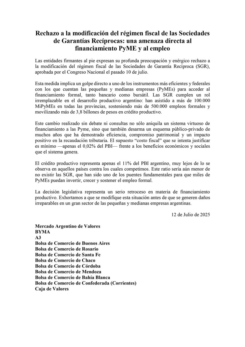 #NoticiasBCSF | Comunicado

Rechazo a la modificación del régimen fiscal de las Sociedades de Garantías Recíprocas: una amenaza directa al financiamiento PyME y al empleo