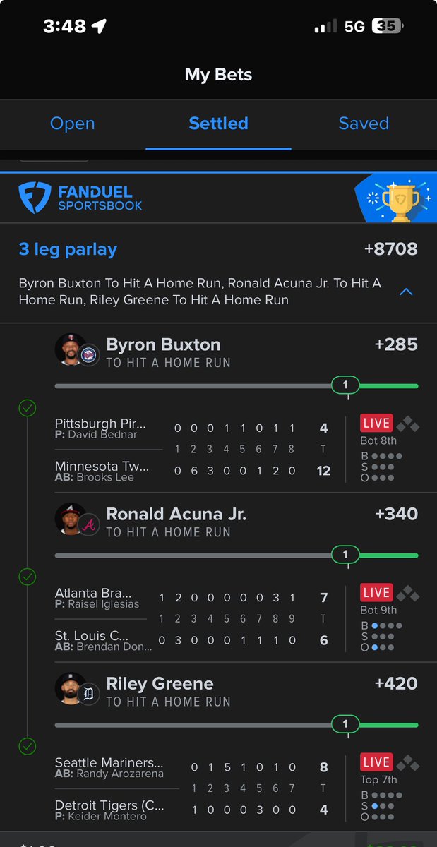 JBaum1986's tweet photo. @ChillyBets I added in Greene cause I knew he was going today cause I needed him for a +11587 yesterday!! Thanks @ChillyBets https://t.co/KQzKZUGVvA