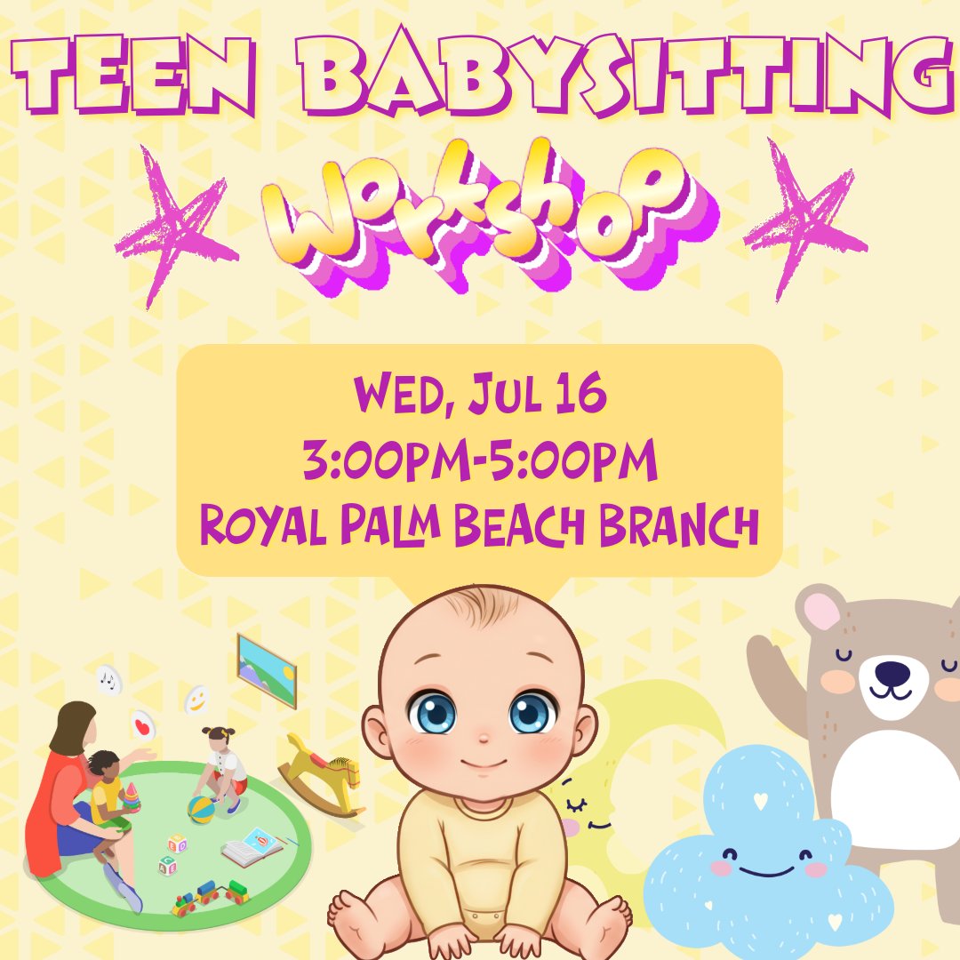 pbclibrary's tweet image. PBC Fire Rescue will discuss child development, fire and home safety, as well as how to administer basic first aid. Receive a certificate of completion and two hours of community service. Ages 12-17. Preregister online.
#PBCLibrary #Babysitting #Workshop