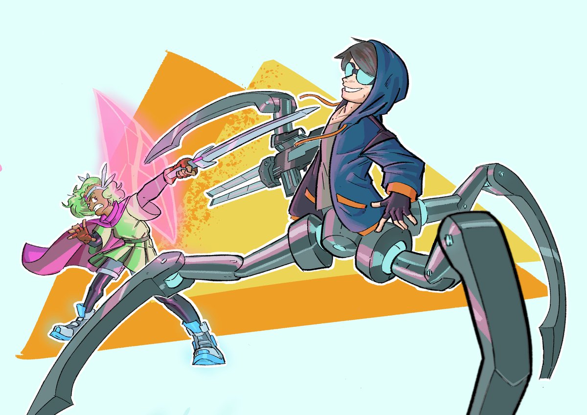 This is a late birthday commission piece that was created and given to me by the awesome femaleduckdestroyer. Their username’s on discord, and they’re actively open for commissions now. Glo, the sniper dude is <a href="/Cyprimm/">ChallCY</a>  Barry May’s my duelist. #hyunsdojo #fullbody #glo #barrymay