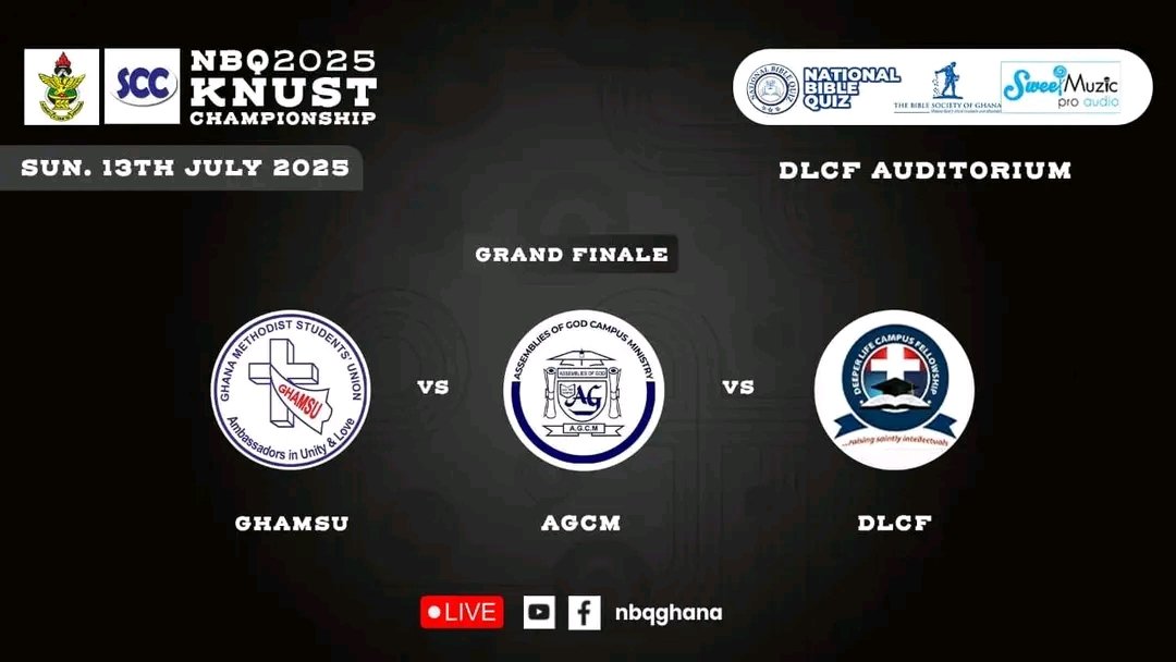 DLCF KNUST (@dlcfknust) on Twitter photo #NBQ2025 KNUST Championship
Grand Finale Booked
GHAMSU
AGCM
DLCF
Join us at 4pm tomorrow Sunday 13th July 2025 for the Grand Finale
#NBQ2025
#NBQInstitutionals
#TagYourChurch
#TheWordLikeNeverBefore
<a href="/NBQGhana/">National Bible Quiz</a> #NBQ2025 KNUST Championship
Grand Finale Booked
GHAMSU
AGCM
DLCF
Join us at 4pm tomorrow Sunday 13th July 2025 for the Grand Finale
#NBQ2025
#NBQInstitutionals
#TagYourChurch
#TheWordLikeNeverBefore
<a href="/NBQGhana/">National Bible Quiz</a>
