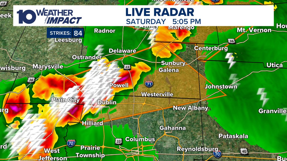 A Severe Thunderstorm Warning has been issued for Franklin, Delaware, Union, Licking, Madison Counties until 7/12 5:45PM Go to 10tv.com/radar for more details. #10tv