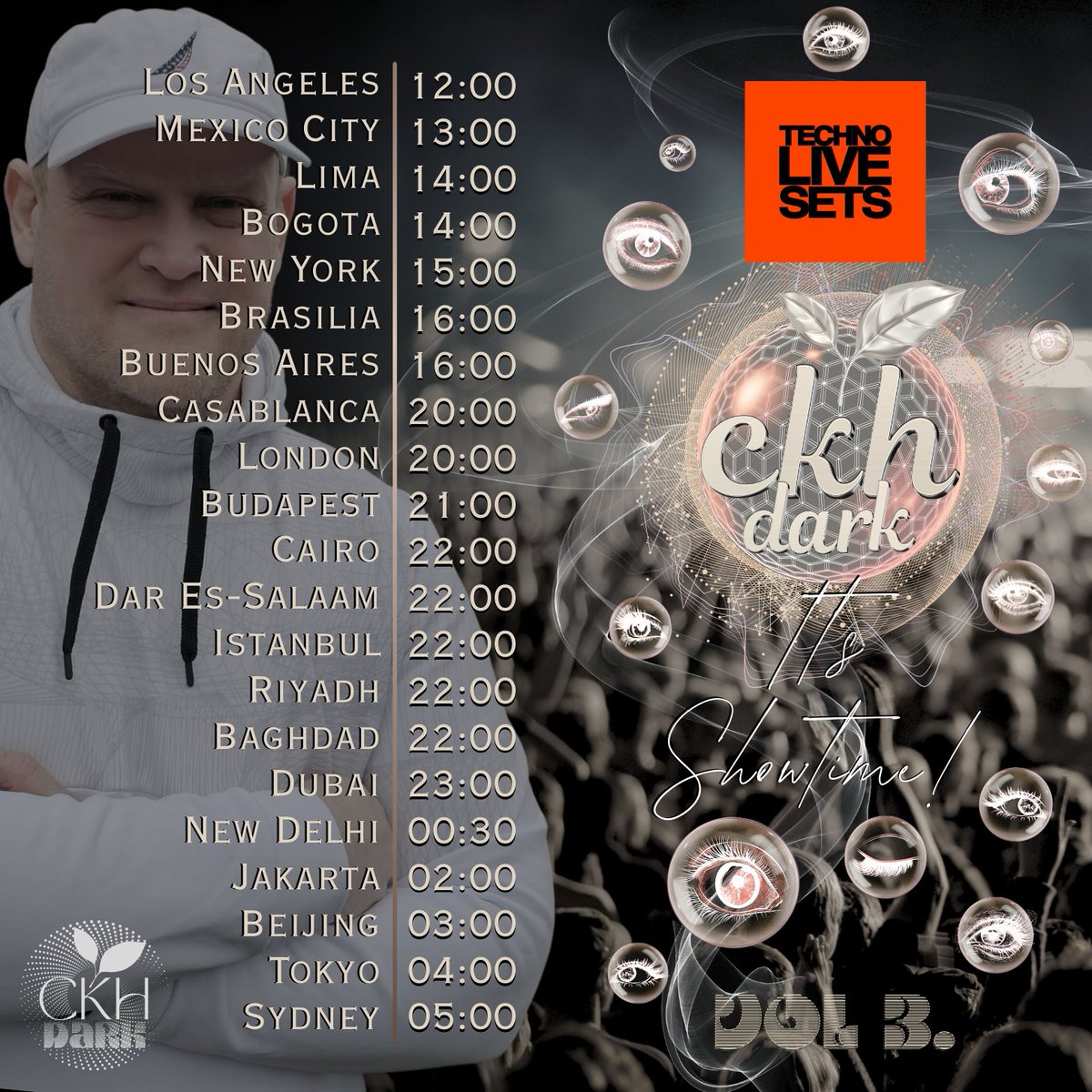chriskovacs's tweet image. Wednesday, July 16th, in Collaboration with @TechnoLiveSets , "it's Showtime LIVE Vol3" Premiere. Your local time zones are listed below. Join us for one night, one party, one world, celebrating all Techno fans worldwide!