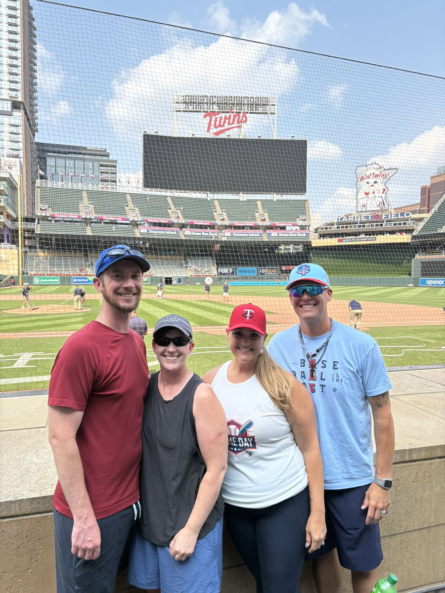 IsaacOlson4's tweet photo. What a game to come to. Buxton hits for the cycle and we got to check out the Town Ball Tavern. Also, shout out @SlangsOnSports and @RotoWear. The colors matched the vibe! #baseballisthebest #EndALS https://t.co/AEoQW39ZnH