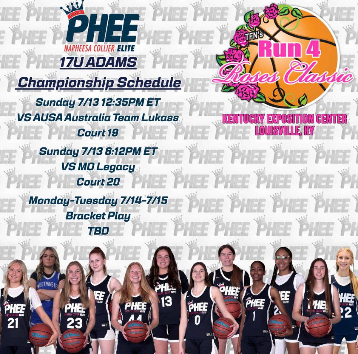Sydney Pfister (@sydney_pfister0) on Twitter photo Super excited to play the Run 4 Roses Championship, here’s our schedule! <a href="/PheeElite/">Napheesa Collier Elite</a> <a href="/Coach_Adams92/">Anthony Adams</a> Super excited to play the Run 4 Roses Championship, here’s our schedule! <a href="/PheeElite/">Napheesa Collier Elite</a> <a href="/Coach_Adams92/">Anthony Adams</a>