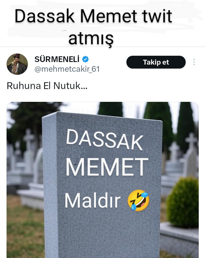 Gecenin en güzel twiti bu oldu 🤣😂

Sürmene Malı Dassak Memet twit atmış kendisini anlatmış ✌️😎👺🐶

Cümleden iyi geceler diliyorum 
Kapattık 👋👋👋
