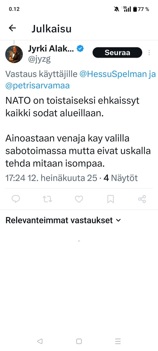 HessuSpelman's tweet image. Erehdyin epäilemään NATOn tarkoitusperiä ja joku välkky vastasi ja blokki perään 😁