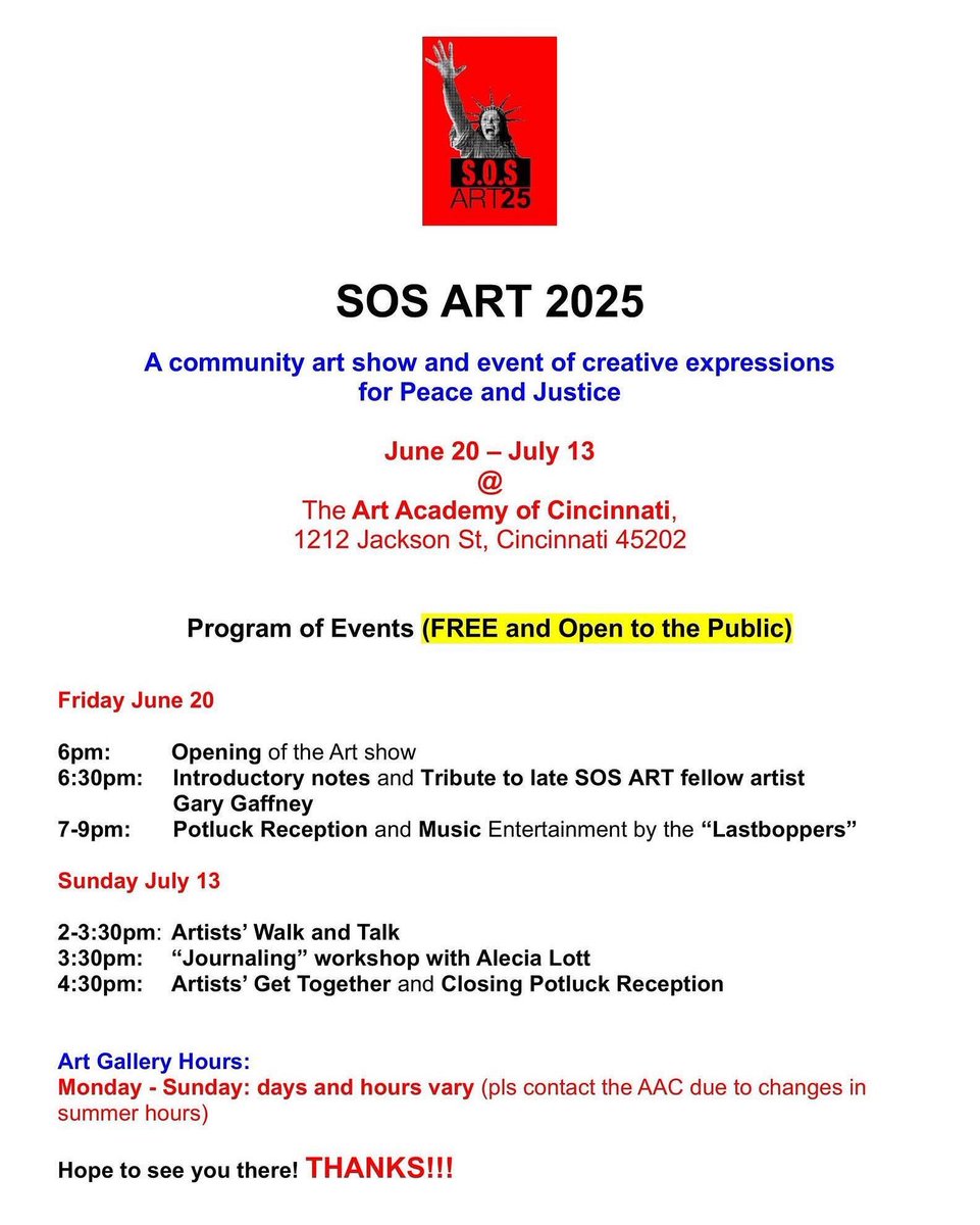 Closes tomorrow #ArtActivism #SocialChangeArt #ActivistArt #ArtForJustice #ArtForChange #ArtistsForPeace #PoliticalArt #ArtWithPurpose #CreativeResistance #ArtForAwareness #VoicesInArt #ArtForEquality #CulturalActivism #ArtistsAsActivists #EcoArt #FeministArt #ArtForHumanRights