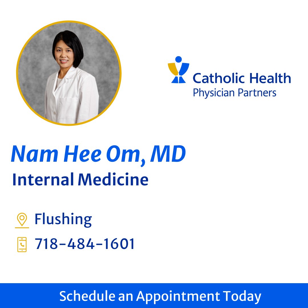 CHS_LI's tweet image. Catholic Health Physician Partners welcomes internal medicine physician Dr. Nam Hee Om. Learn more about her experience: bit.ly/445YEen