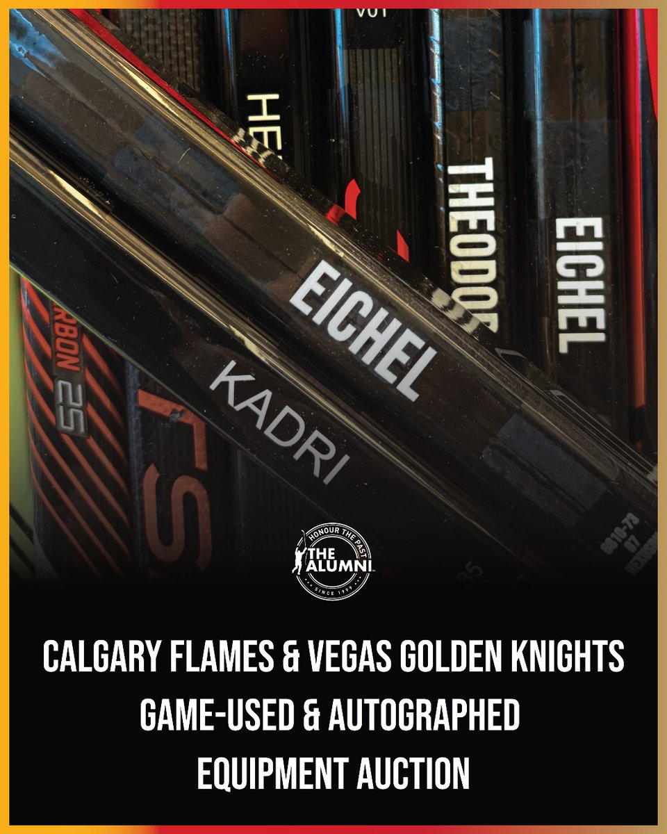 NHLAlumni's tweet image. Bringing the heat this week! 🔥🏒
Bid NOW on game-used and autographed sticks courtesy of the @NHLFlames and @GoldenKnights ➡️ bit.ly/3HysRdb