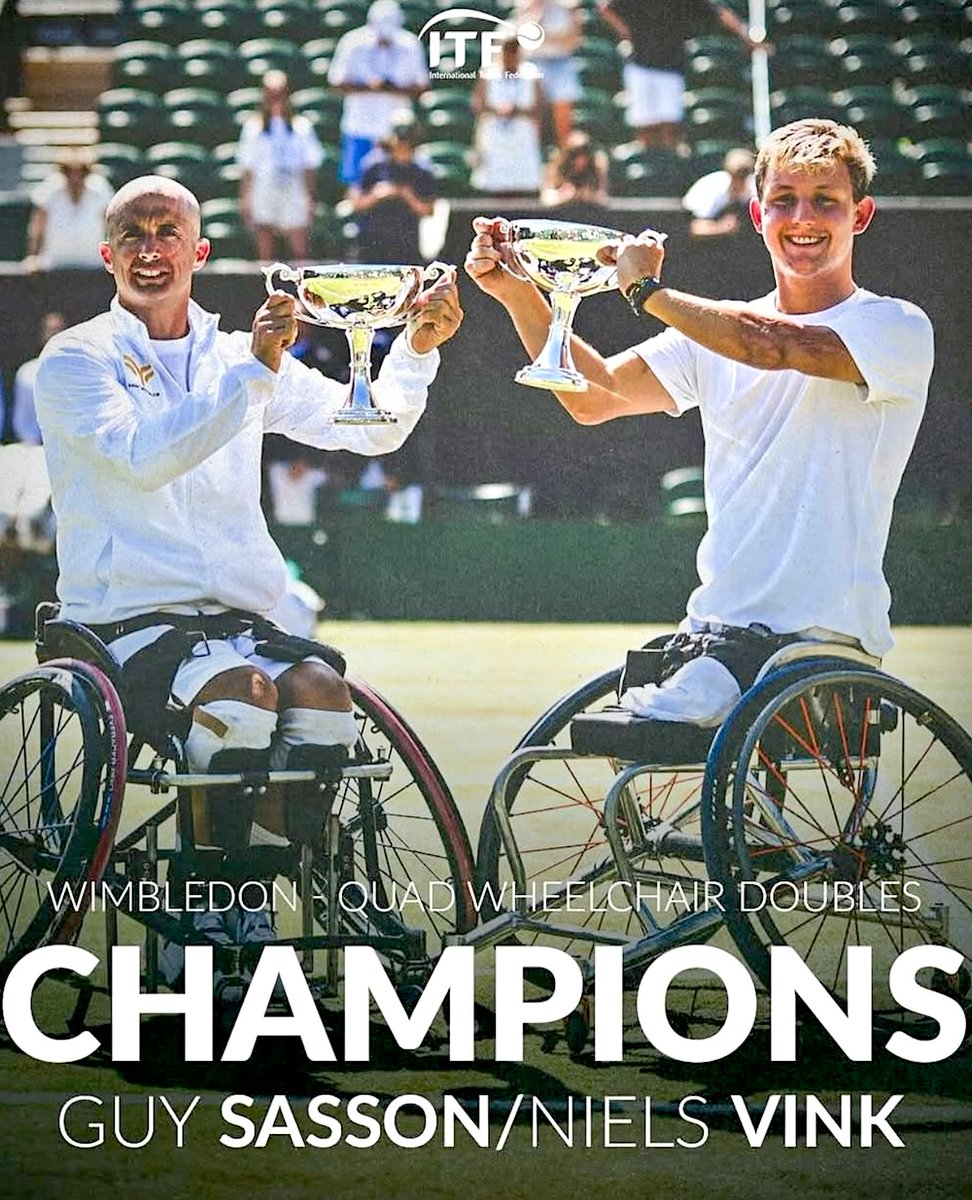 INTRODUCING AN ISRAELI WIMBLEDON CHAMPION!

Guy Sasson 🇮🇱 and his Dutch partner Niels Vink 🇳🇱 just won the wheelchair quad doubles wheelchair championship.

Mazal tov and Gefeliciteerd!