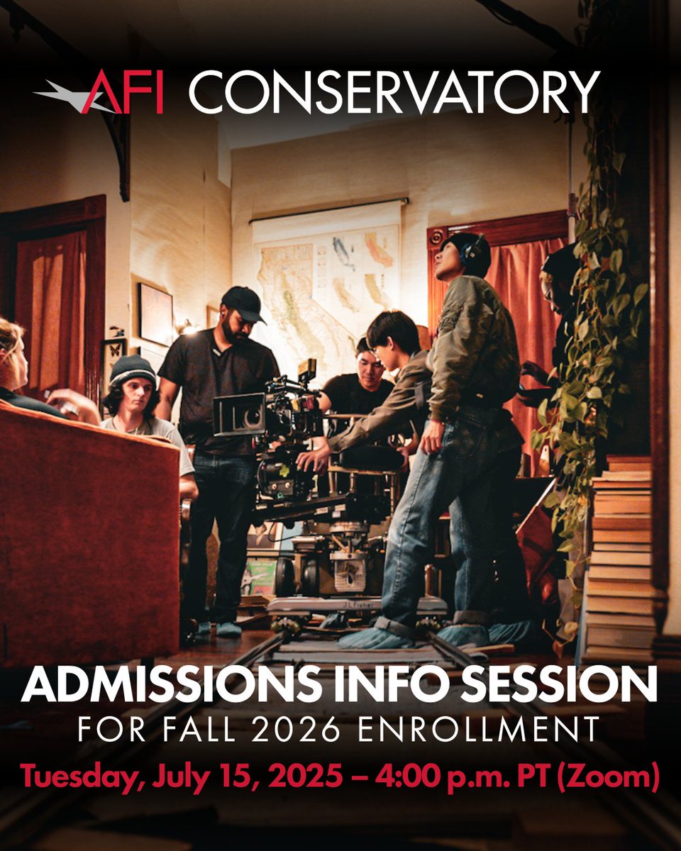 AFIConservatory's tweet image. Planning to apply to the AFI Conservatory this fall? The AFI Admissions team is here to help! Join us this coming Tuesday, July 15 at 4:00 pm PT for a virtual discussion about the 2026 application process & the requirements for each discipline. RSVP here: conservatory.afi.com/updated-requir…