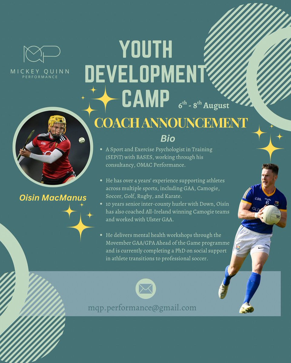 mickeyq06's tweet image. Next coach delivering a workshop at our camp is @OisinMacManus11
Looking forward to Oisín running through how to identify your strengths & work ons for players along with other key take-homes