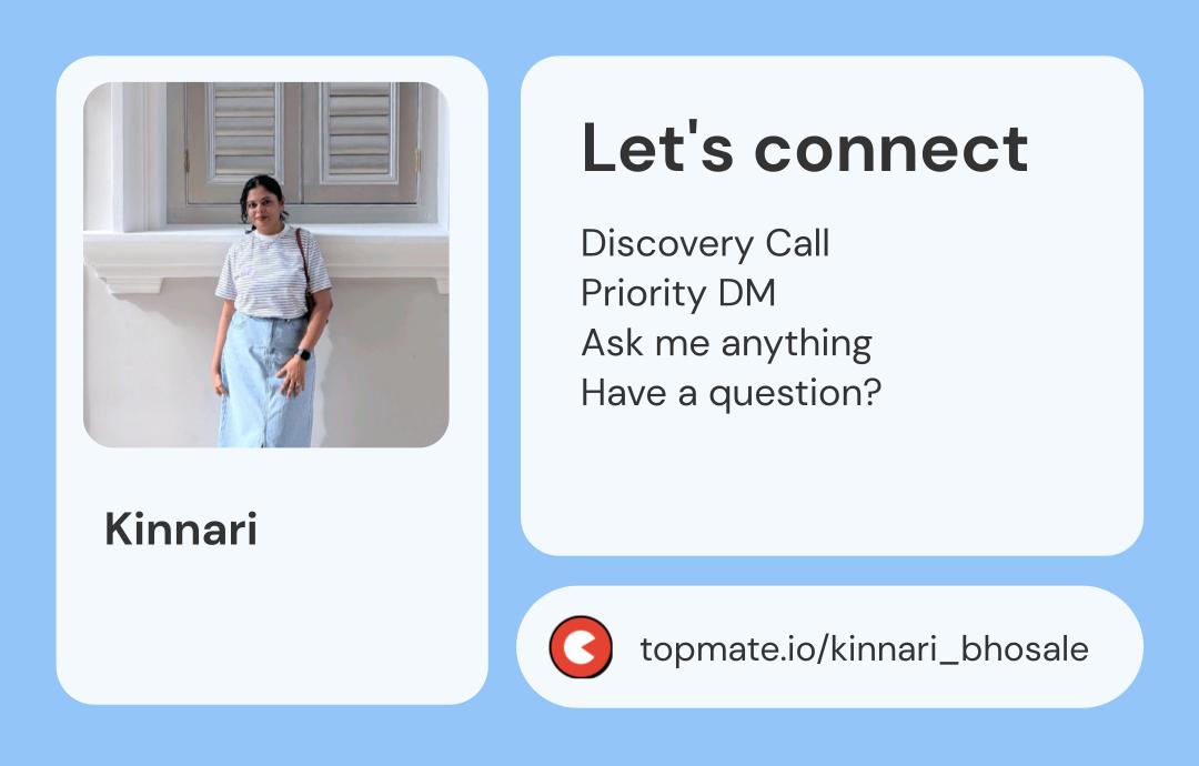 kinnariwagh90's tweet image. I&apos;m thrilled to announce the launch of my page on Topmate!

#Mentorship #GiveBackToCommunity #Topmate

topmate.click/gv3q5