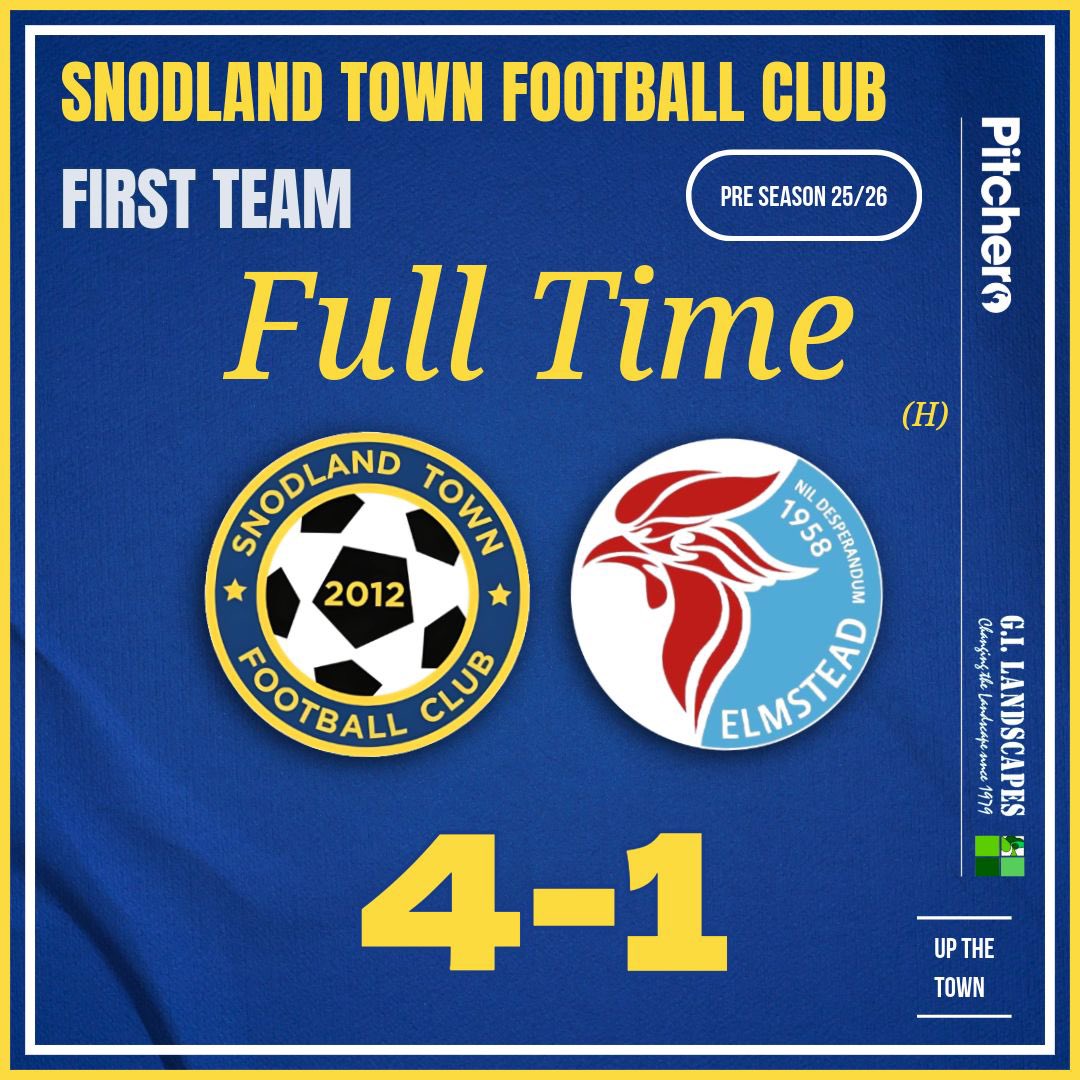 Snodland Town FC (@snodlandtownfc) on Twitter photo Full Time!
A solid display from the lads today against <a href="/FElmstead/">FC Elmstead</a> with some great goals in the extreme heat ☀️
We wish <a href="/FElmstead/">FC Elmstead</a> the very best of luck for next season ⚽️
Thank you to all Town fans for the support! 👏
#UTT 🟡🔵 Full Time!
A solid display from the lads today against <a href="/FElmstead/">FC Elmstead</a> with some great goals in the extreme heat ☀️
We wish <a href="/FElmstead/">FC Elmstead</a> the very best of luck for next season ⚽️
Thank you to all Town fans for the support! 👏
#UTT 🟡🔵