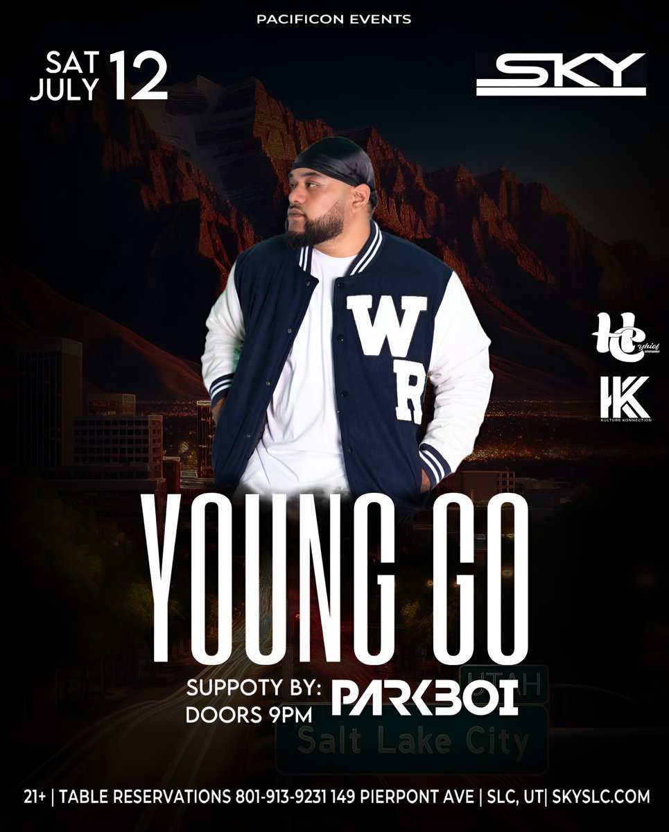 With a style unlike any other, don't sleep on <a href="/youngGo102/">da season vet!</a> TONIGHT! 🎤🔥

Bringing his unique Polynesian flair to the scene, get ready for a night rooted in Hip Hop/R&amp;B influences paired with Reggae, Classical, &amp; more 🤙

Tickets 📲 SKYSLC.COM
VIP 🍾 (801) 913-9231