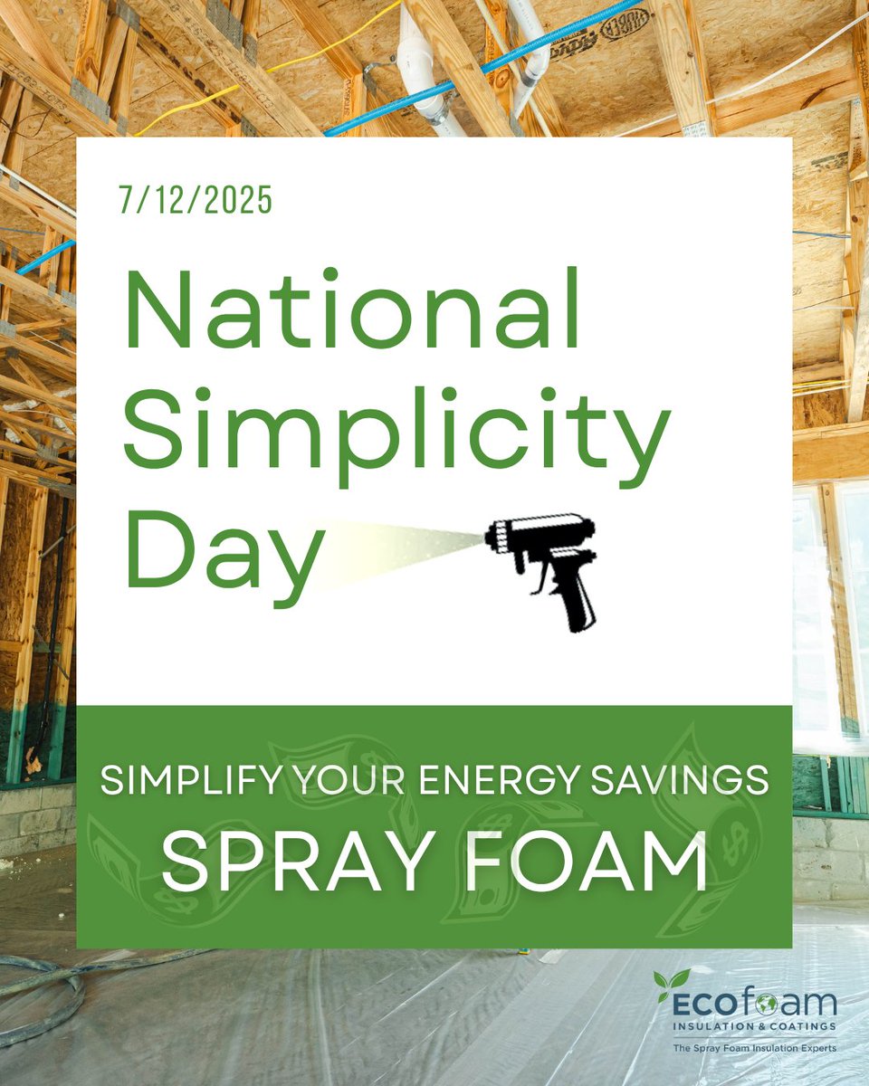 EcofoamX's tweet image. ✨ Happy National Simplicity Day! ✨

Spray foam insulation is the simplest way to seal your home, lower your energy bills, and stay comfortable year-round, all in one step.

Ready to simplify? Get your free quote today.

#SprayFoam #EnergySavings #SimpleChoice