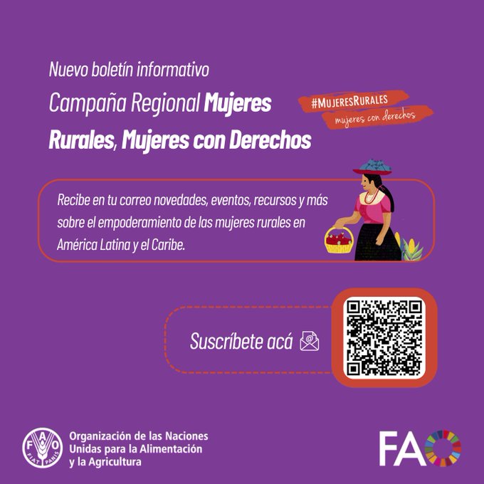 👩‍🌾¿Te interesan buenas prácticas con enfoque de igualdad en el ámbito rural? 

📰El boletín de la Campaña #MujeresRurales, #MujeresConDerechos reúne experiencias de toda la región para inspirar, informar y transformar. 

📩Suscríbete aquí: bit.ly/4lDP2xr