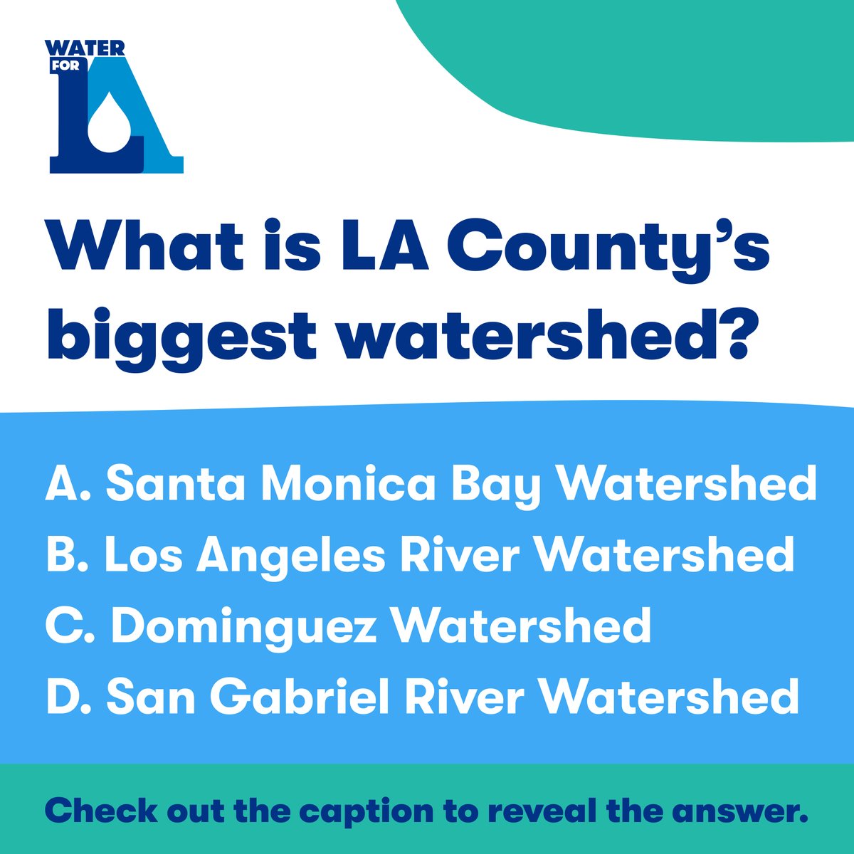 WaterForLA's tweet image. H2O – The More You Know! 💧Can you name LA County’s largest watershed?
B. The Los Angeles River Watershed is the largest watershed in L.A. County, spanning 834 square miles.
🔗 Learn more about L.A. County’s six major watersheds waterforla.lacounty.gov/watersheds/
#WaterforLA