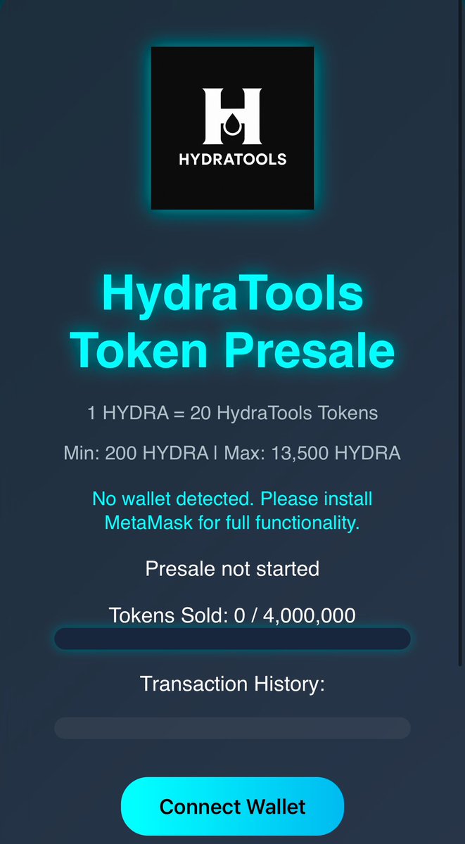 HYDRATOOLS PRESALE DETAILS 

Presale site - presale.hydratools.xyz

Hydratools presale will be starting 14th of July, 2025 
Time - 13:00 pm utc 

Hard cap - 200,000 Hydra 
No soft cap 
Tokens for presale - (40%) 4,000,000 Hydratools (HDT)