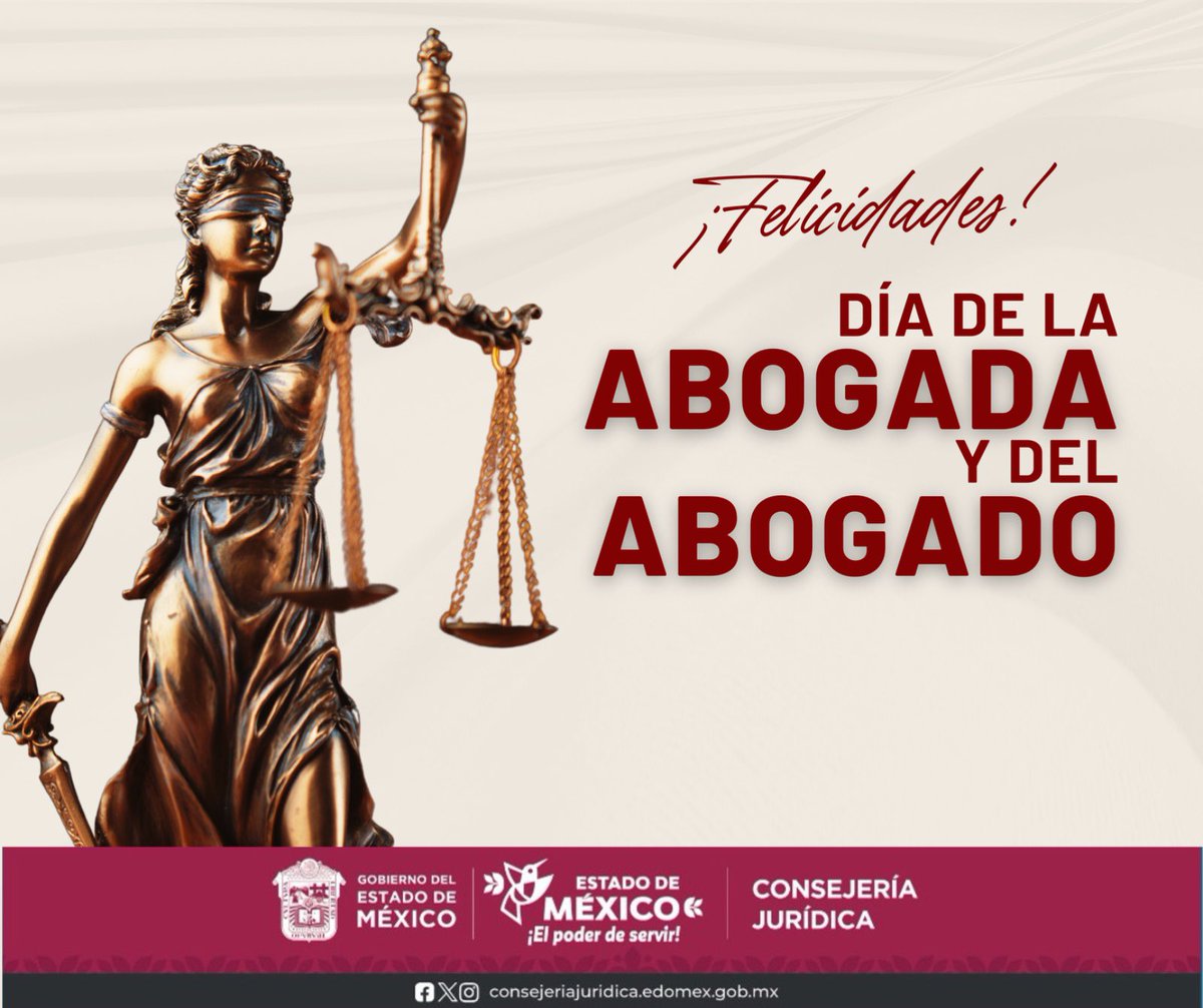 CJ_Edomex's tweet photo. Hoy celebramos a quienes ejercen el Derecho con ética y compromiso social. Desde el Gobierno de la Maestra Delfina Gómez Álvarez, reafirmamos nuestra vocación de seguir #AcercandoLaJusticiaALaGente con humanidad, firmeza y #ElPoderDeServir. https://t.co/UCEJsMhwhI
