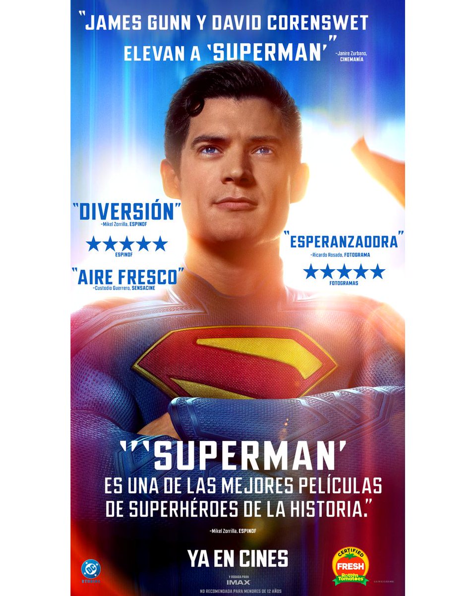WarnerBrosSpain's tweet photo. El Superman de James Gunn vuela alto 💙💫.  #Nº1EnCines

Consigue ya tus entradas 🎟️

#Superman - YA en cines. https://t.co/HneSEb0Al8