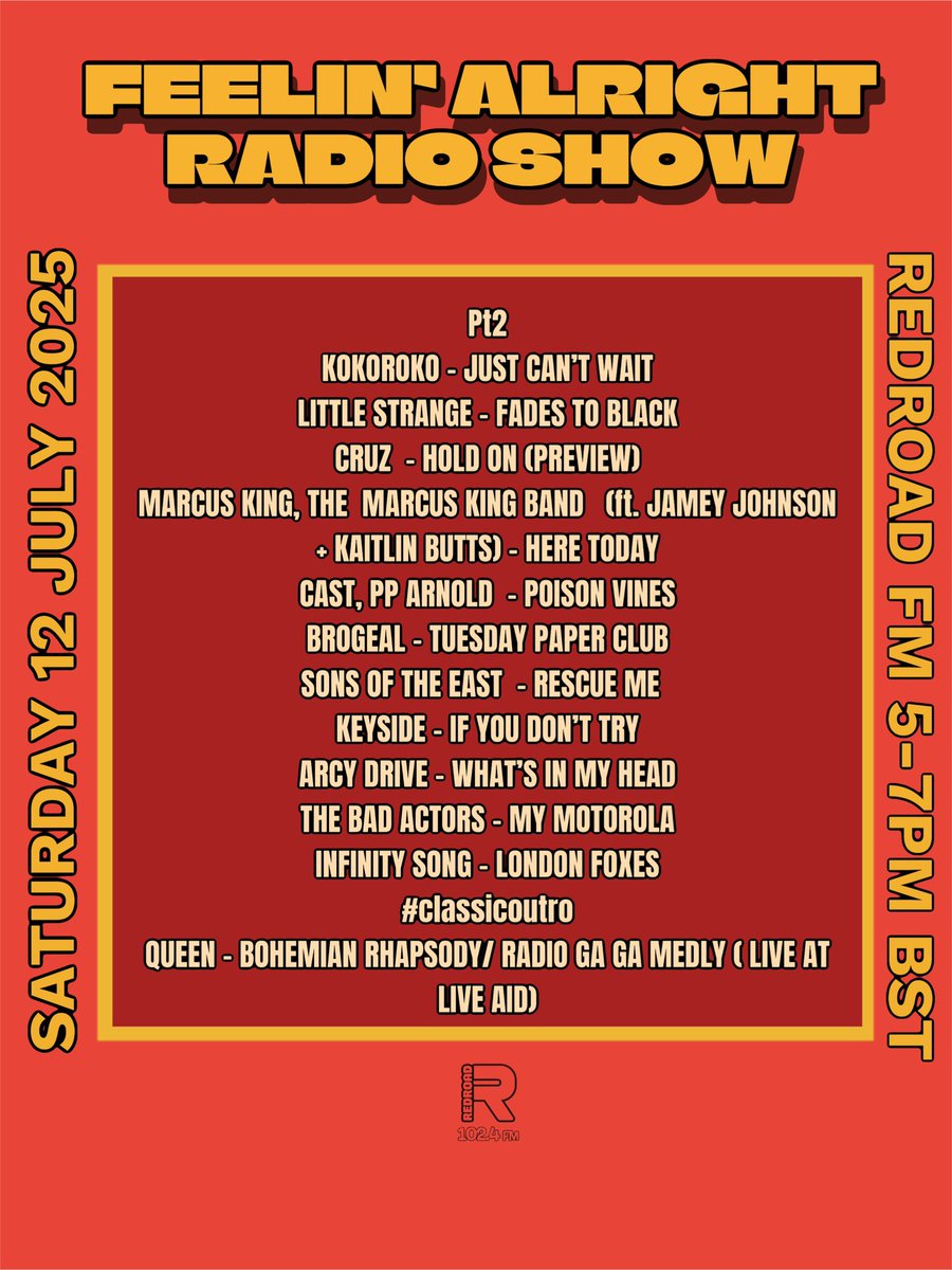 FeelinAlright (@feelinpromo) on Twitter photo NOW on today’s #feelinalrightradioshow <a href="/RedroadFM/">Redroad FM</a> 5-7pm BST Pt2 @Kokoroko <a href="/lttlstrangeband/">Little Strange</a> <a href="/band_cruz/">CRUZ</a> <a href="/realmarcusking/">Marcus King</a> Cast <a href="/PPArnold1/">PP Arnold</a> <a href="/brogealband/">Brògeal</a> <a href="/sonsoftheeast/">Sons Of The East</a> <a href="/keysideliv/">Keyside</a> ArcyDrive TheBadActors <a href="/Infinityssong/">Infinity Song</a> #classicoutro <a href="/QueenWillRock/">Queen</a> #newmusic #emergingartists #locallist NOW on today’s #feelinalrightradioshow <a href="/RedroadFM/">Redroad FM</a> 5-7pm BST Pt2 @Kokoroko <a href="/lttlstrangeband/">Little Strange</a> <a href="/band_cruz/">CRUZ</a> <a href="/realmarcusking/">Marcus King</a> Cast <a href="/PPArnold1/">PP Arnold</a> <a href="/brogealband/">Brògeal</a> <a href="/sonsoftheeast/">Sons Of The East</a> <a href="/keysideliv/">Keyside</a> ArcyDrive TheBadActors <a href="/Infinityssong/">Infinity Song</a> #classicoutro <a href="/QueenWillRock/">Queen</a> #newmusic #emergingartists #locallist