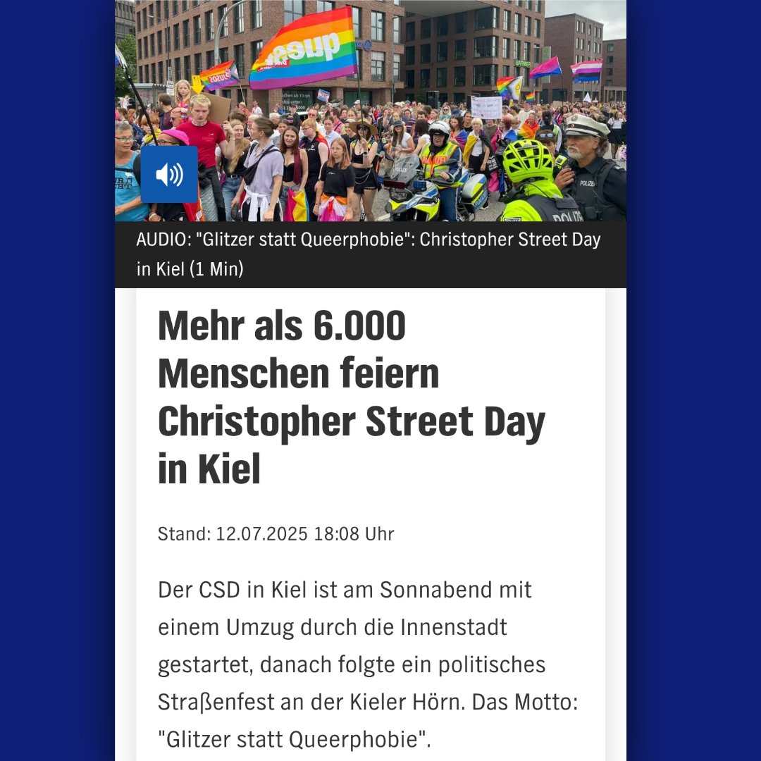 roter_weise's tweet photo. Ich sags wie es ist: Die Linke queer SH kann man nicht mehr ignorieren 😏. 
Auch nicht der NDR 😎. Neuer Rekord: mehr als 6.000 Teilnehmende beim #csdpirna in #Kiel 🥳

Mehr Glitzer statt Queerfeindlichkeit! 🏳️‍🌈🏳️‍⚧️ https://t.co/twni4VMsbA