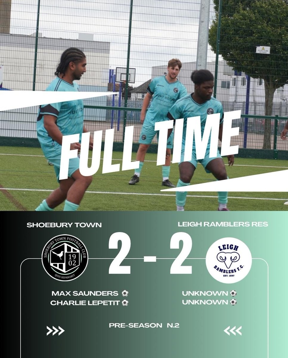ShoeburyTownFC's tweet image. Another good run out for the boys. Another hot one. Good performance overall. All the best to @LeighRams for the season ahead. 
Team is really coming together which is great to see. Great lads getting closer and better every week @RJJP24 #UpTheTown⚫️⚪️🟢⚽️
