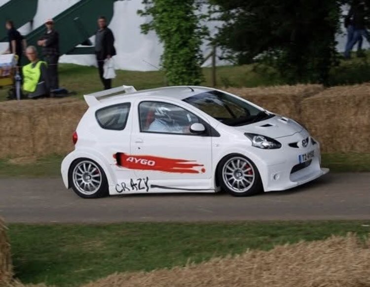 FormerCarPR's tweet image. Generally working at Goodwood Festival of Speed was a chore, especially in very hot weather like today, but there was one year I was pleased to be there: 2008. This is me driving Aygo Crazy, a one-off, mid-engined car which was my idea and built by my friend Roger Dowson.