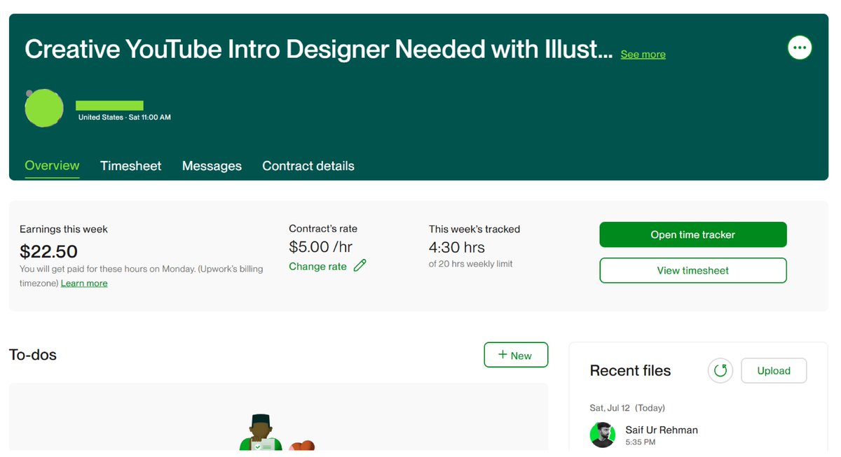 SayfRehman's tweet image. #freelance #client #motiongraphicsdesigner #illustrator
Thank you, Upwork, for the opportunity. I&apos;m enjoying working as a Motion Designer &amp;amp; Illustrator on this platform.
I got this job just yesterday, and I&apos;m already working on it now.