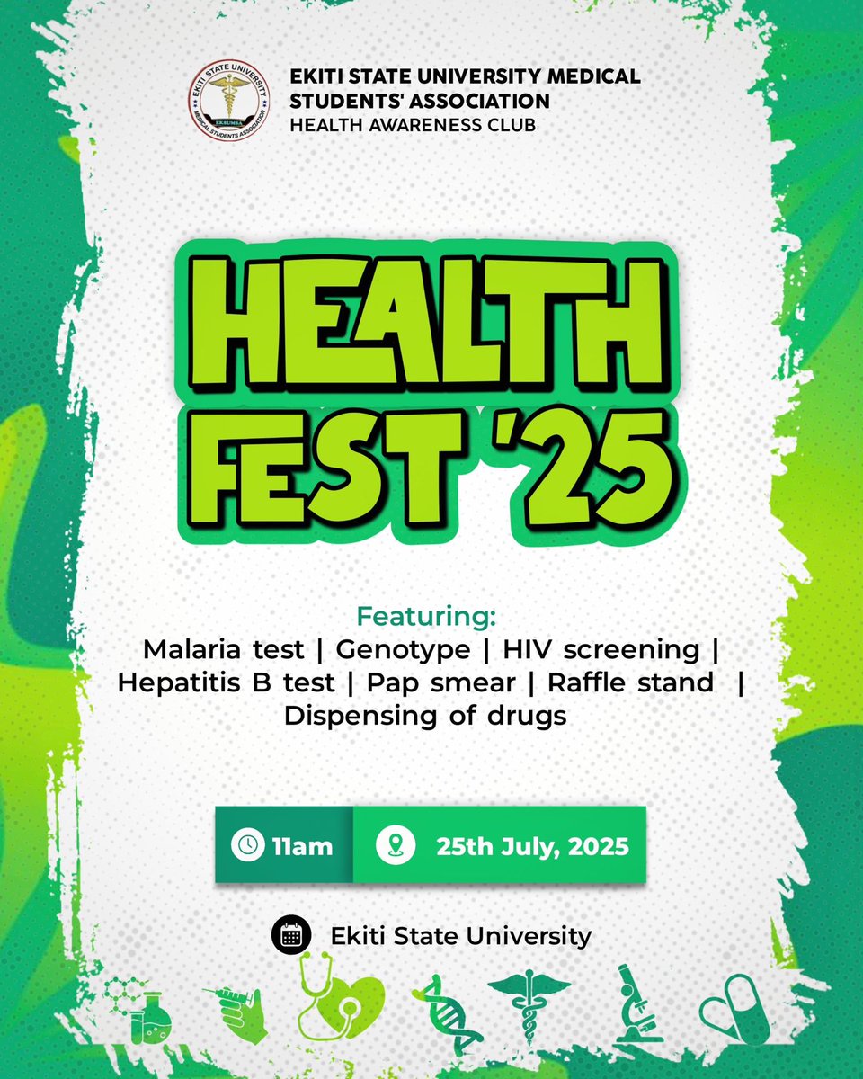 _iamwuraola's tweet image. Second physical event and the first big event I will be planning as the Chairman of @EksuMedical Health Awareness Club.
My team and I are not playing.
If you will be in Eksu and its environs on the 25th of July, don’t miss this event.