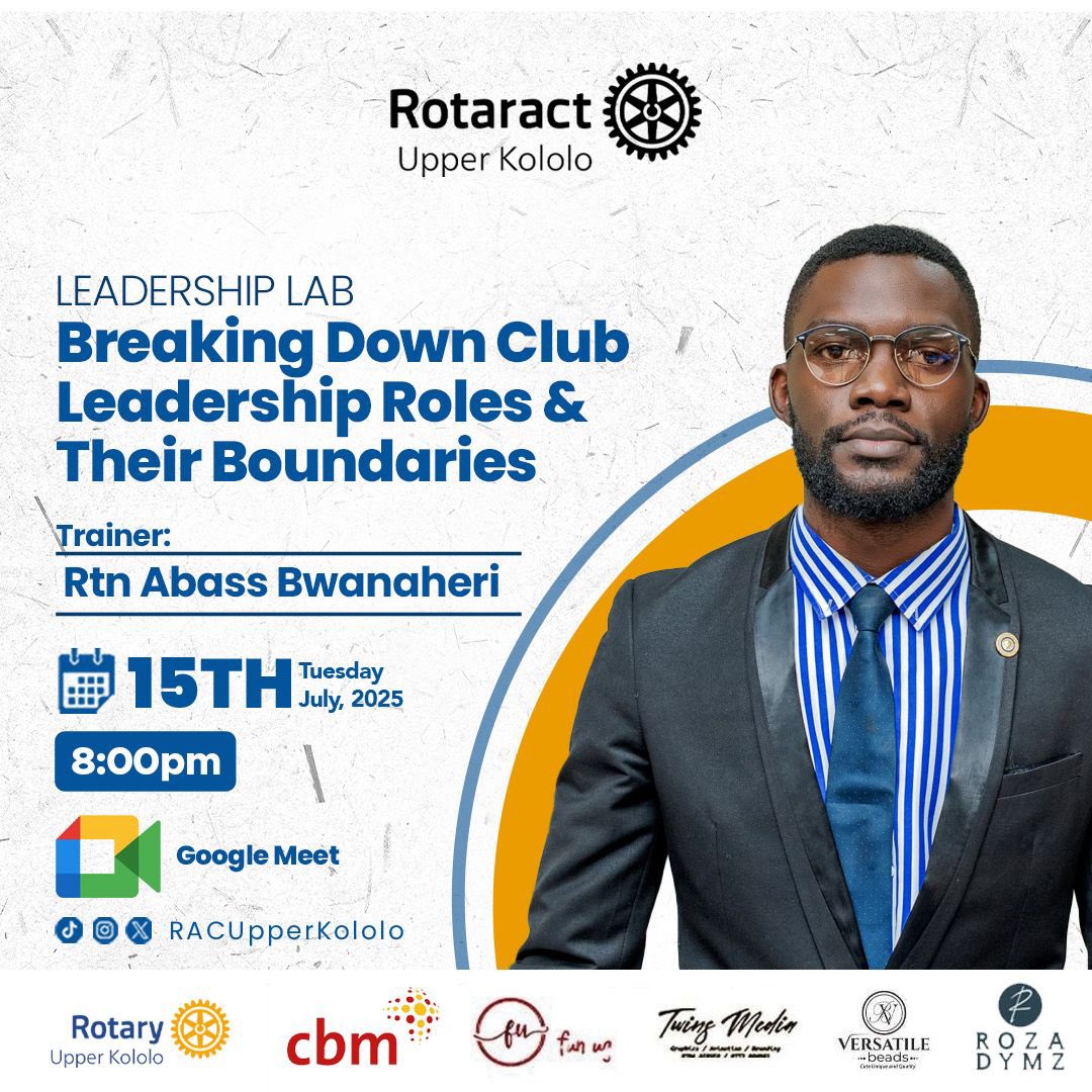 RACUpperKololo's tweet image. Leadership without clarity creates chaos.
This Tuesday at 8PM, we take charge of structure and purpose.
Join us for an online session on “Breaking Down Rotaract Roles & Their Boundaries” because strong clubs are built on defined roles and respected limits
DATE: 15th July 2025…