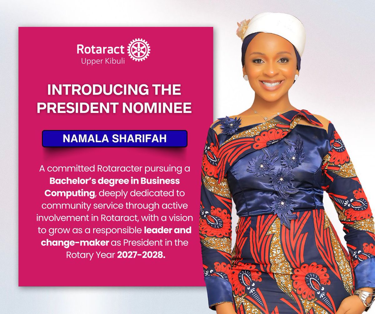 Meet Our President Nominee!
Rotaract Club of Upper Kibuli proudly introduces Namala Sharifah a passionate Rotaractor and Bachelor's student in Business Computing, driven by purpose, leadership, and service.
She steps forward with a bold vision for 2027-2028