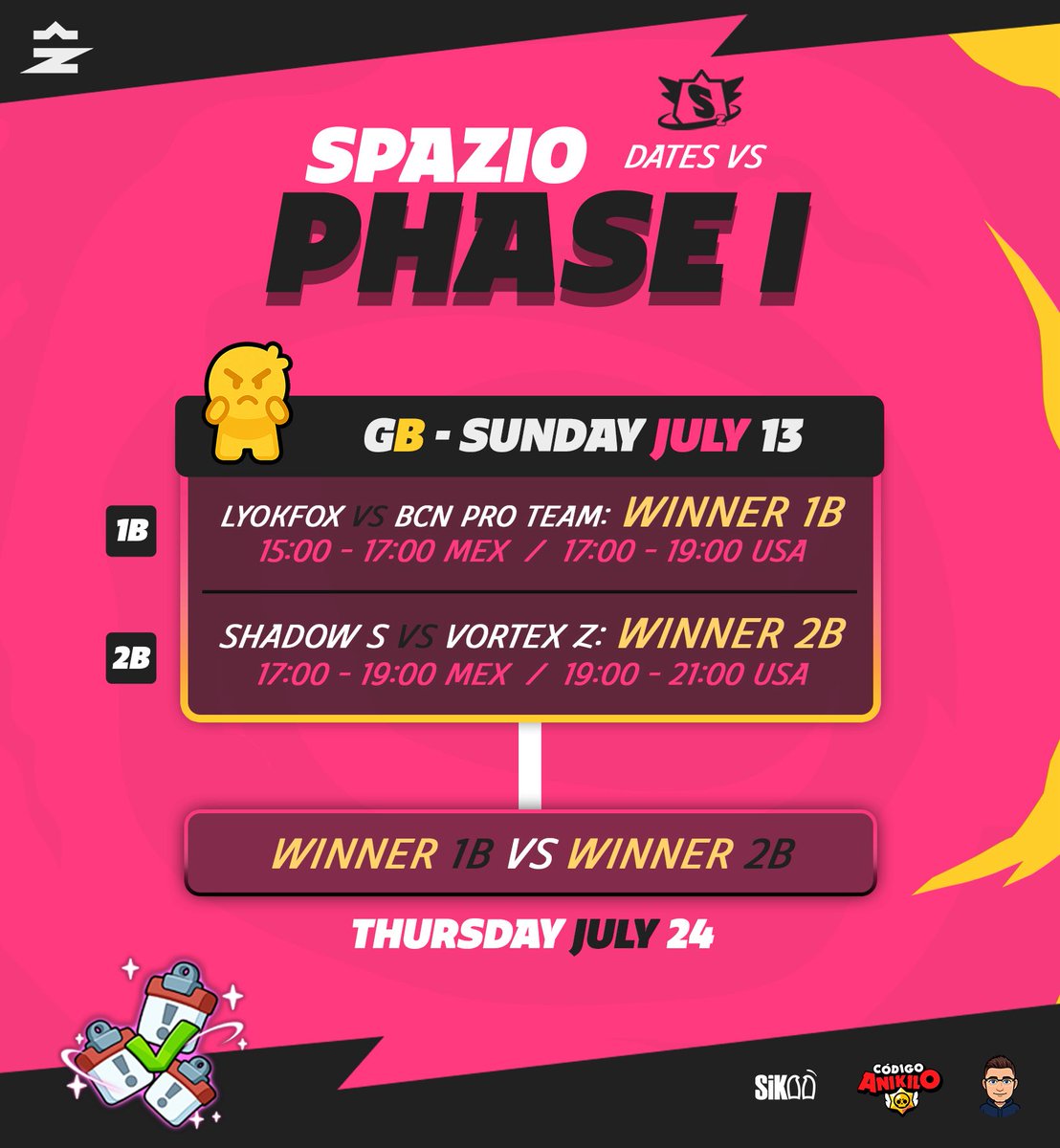 SpazioLeague (@spazioleague2) on Twitter photo Upcoming Matches ๐ฝ
The fourth edition of the most galactic competition continues! This Sunday, July 13, Group B ๐จ steps into the arena to determine who will be the ultimate winner of the group.
๐ธ B1
<a href="/LyokFox_SB/">Lyok Fox ๐ฆ</a> ๐ <a href="/BCNProTeam/">BCN Pro Team</a>
๐ 15:00 - 17:00 ๐ฒ๐ฝ / 17:00 - 19:00 ๐บ๐ธ
๐ธ B2 Upcoming Matches ๐ฝ
The fourth edition of the most galactic competition continues! This Sunday, July 13, Group B ๐จ steps into the arena to determine who will be the ultimate winner of the group.
๐ธ B1
<a href="/LyokFox_SB/">Lyok Fox ๐ฆ</a> ๐ <a href="/BCNProTeam/">BCN Pro Team</a>
๐ 15:00 - 17:00 ๐ฒ๐ฝ / 17:00 - 19:00 ๐บ๐ธ
๐ธ B2