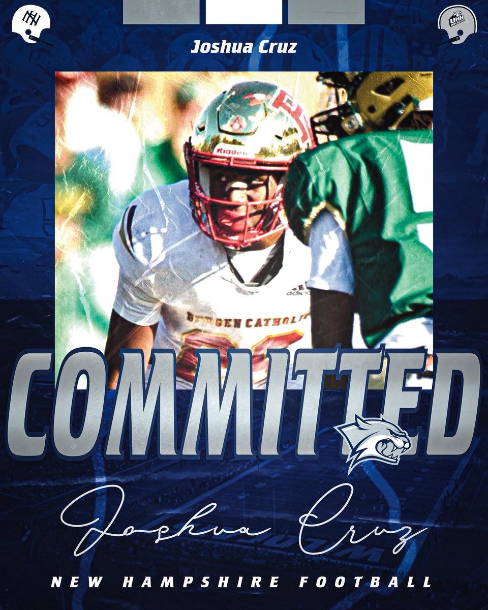 Joshua Cruz (@joshuacruz_10) on Twitter photo I Am 100% Verbally Committed To The University Of New Hampshire!! #agtg
<a href="/rwsantos2/">Rick Santos</a> <a href="/UNH_Football/">New Hampshire Football</a> <a href="/603Recruiting/">New Hampshire Football Recruiting</a> <a href="/CoachScottJames/">Scott James</a> <a href="/CoachGilmore_2/">Isaiah Gilmore</a> <a href="/CoachThompson_1/">Jaysen Thompson</a> <a href="/bccoachvito/">Vito Campanile</a> <a href="/BergenCathFBall/">Bergen Catholic Football</a> I Am 100% Verbally Committed To The University Of New Hampshire!! #agtg
<a href="/rwsantos2/">Rick Santos</a> <a href="/UNH_Football/">New Hampshire Football</a> <a href="/603Recruiting/">New Hampshire Football Recruiting</a> <a href="/CoachScottJames/">Scott James</a> <a href="/CoachGilmore_2/">Isaiah Gilmore</a> <a href="/CoachThompson_1/">Jaysen Thompson</a> <a href="/bccoachvito/">Vito Campanile</a> <a href="/BergenCathFBall/">Bergen Catholic Football</a>