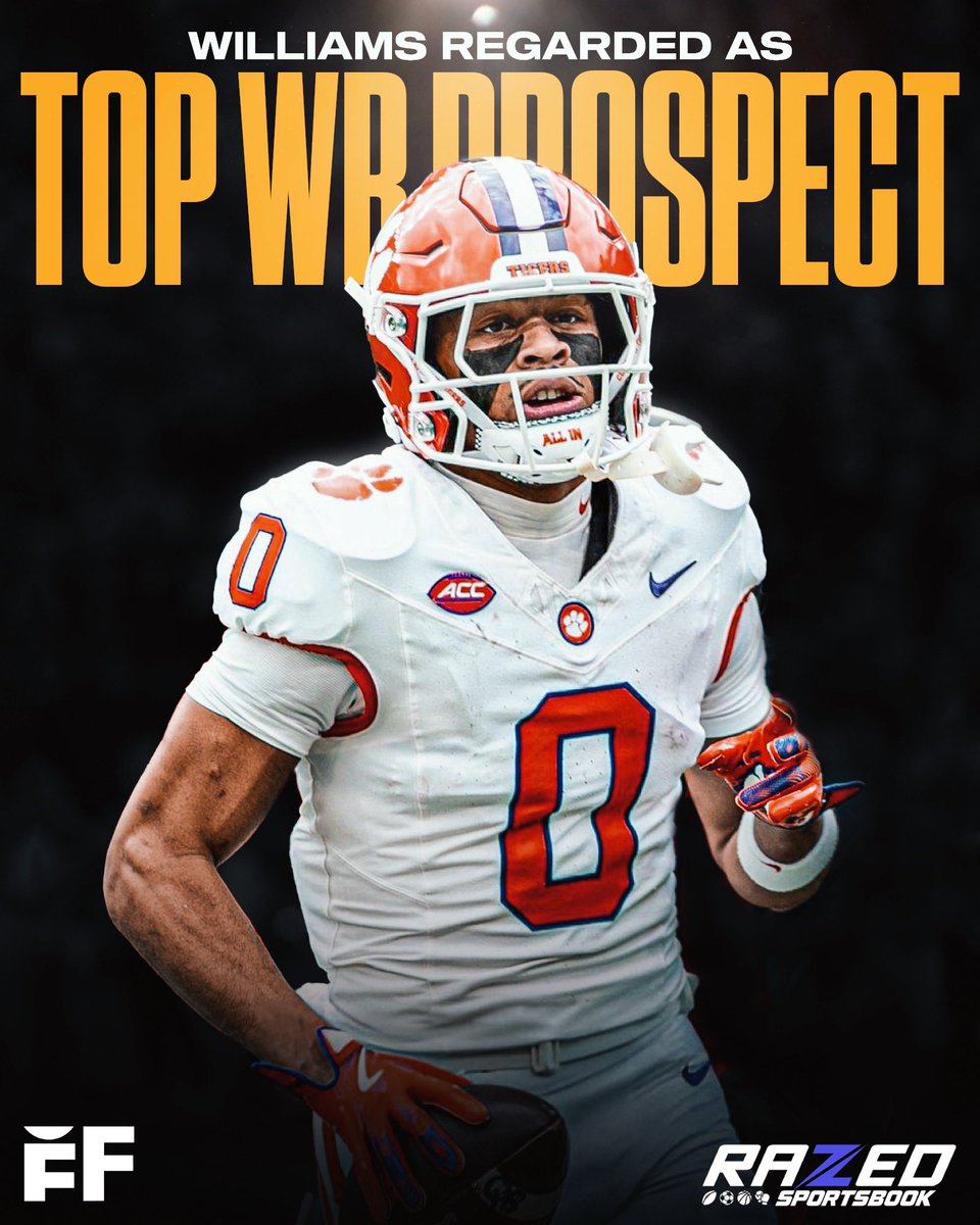 Clemson WR Antonio Williams is widely regarded as the No. 1 WR prospect in the 2026 NFL Draft📈

While some draft analysts may have other prospects ranked higher, Williams enters the 2025 season with an opportunity to solidify himself as a 1st-round pick.