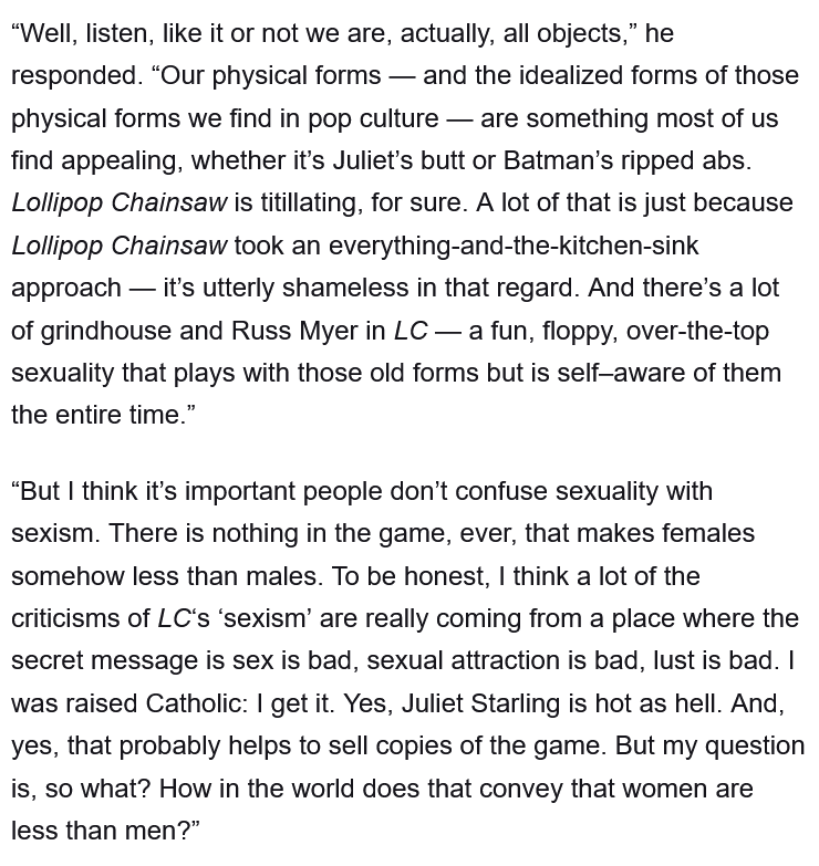 Dreamboum's tweet photo. James Gunn was the writer behind Lollipop Chainsaw back in 2012 and I saved his posts when he used to argue in gaming sites accusing Lollipop Chainsaw to be sexist and objectifying.

I knew then that Gunn is a very smart artist who thought things through better than his critics https://t.co/SAVVWK3X0J