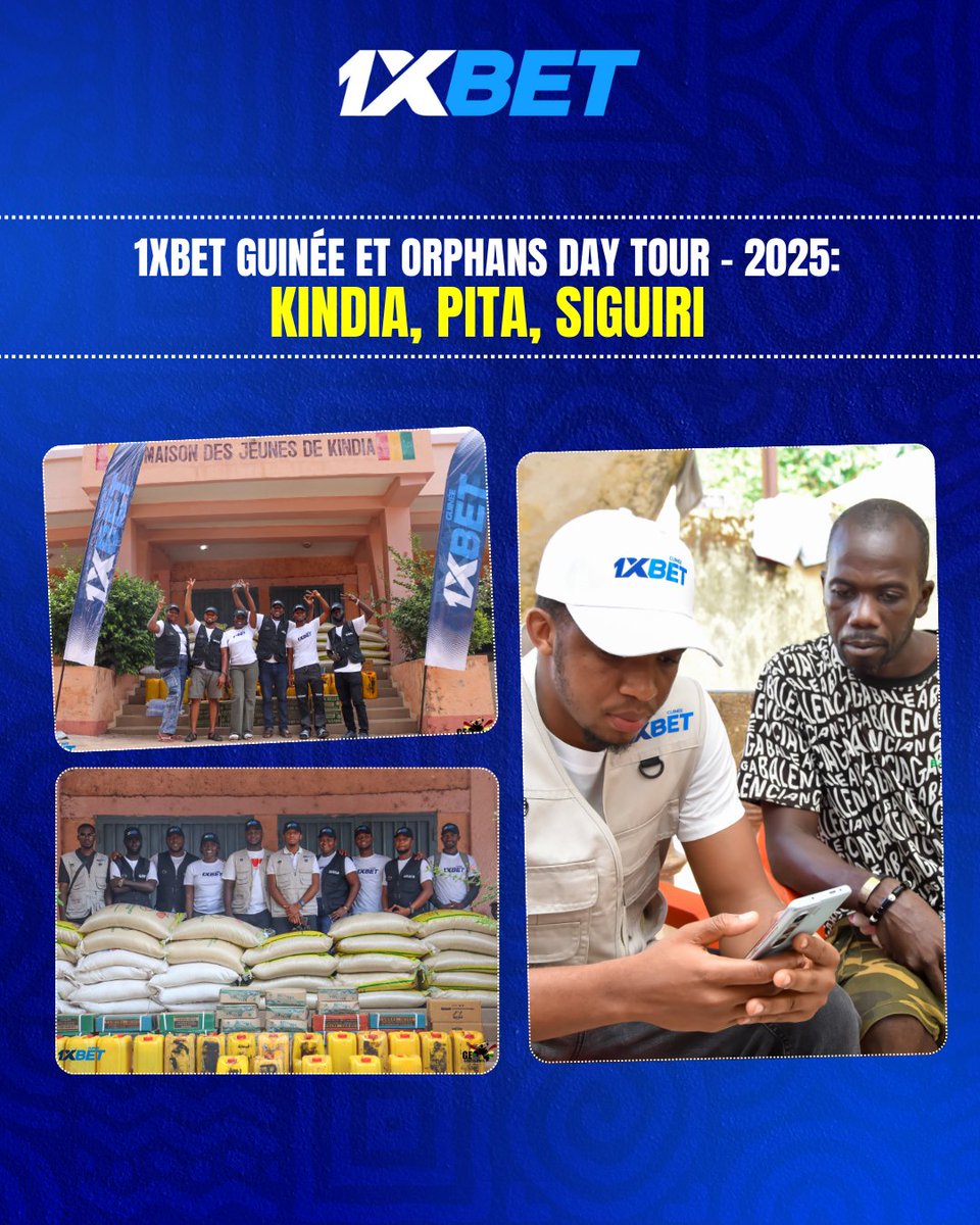 1xbet_gn's tweet photo. 🌍 #1XIMPACT à Kindia, Pita & Siguiri — de l’aide concrète, des sourires sincères 💙
Dons aux orphelinats, activités festives & sensibilisation locale.
La solidarité en mouvement avec 1xBet.
#Guinée #ImpactSocial #SoutienCommunautaire #1xBet https://t.co/Fk6jk1bmw1