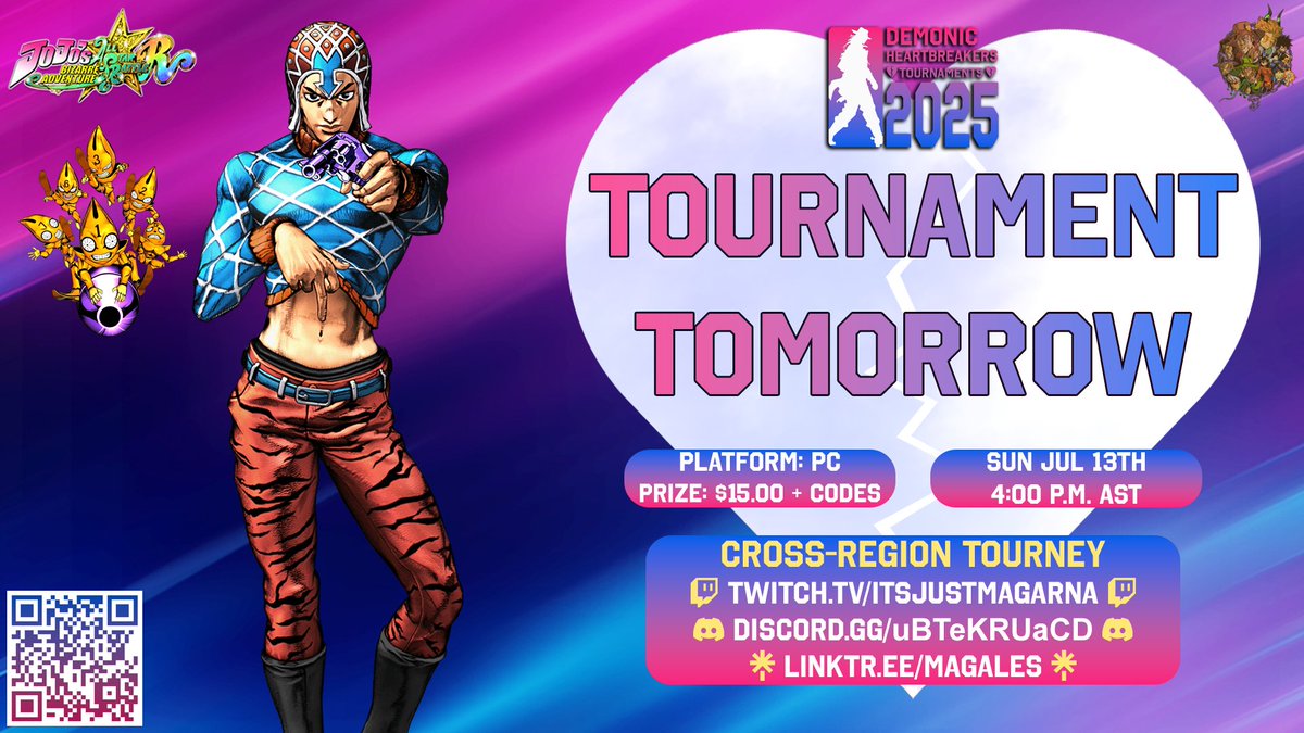 #DemonicHeartbreakers #16 is happening Tomorrow! 🩷 

Just a quick reminder that this tournament is tomorrow! It starts at 4:00 P.M. AST! The prize pool is a minimum of $15 plus Matcherino Codes! Come and Join us (PC only, by the way)! #ASBR

Links below 👇