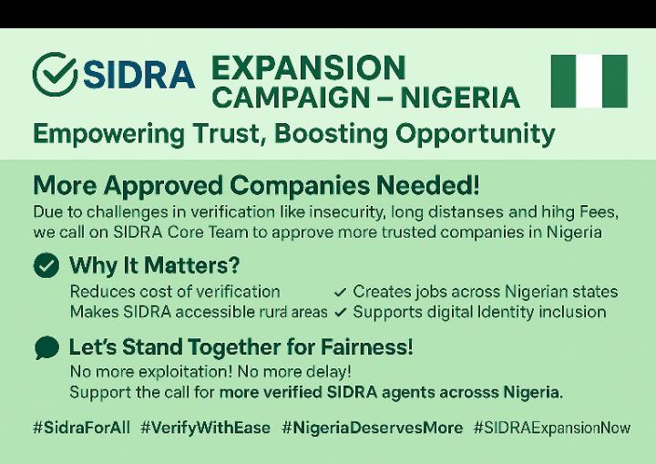 real_skygraphic's tweet photo. Request for Approval of More Companies in Nigeria

Dear Sidra Team,
We kindly call your attention to the need for approving more companies in Nigeria. This will encourage innovation, expand opportunities, and support local businesses striving for growth and development.
Thank you https://t.co/j0rk4MCPRC