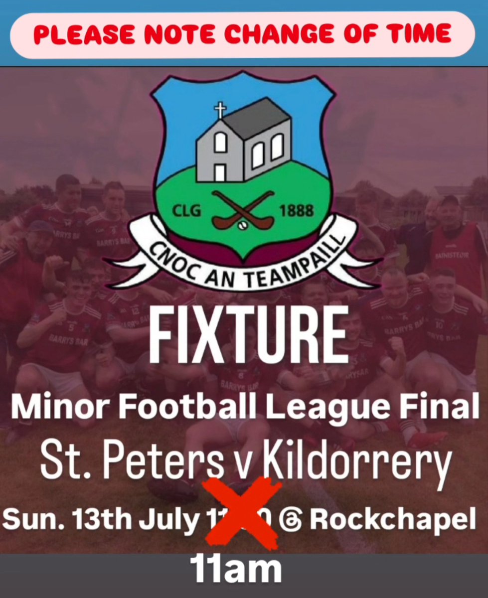 Change of time for Minor Football League Final
Get all the latest news on the Freemount GAA app member.clubspot.app/club/freemount…