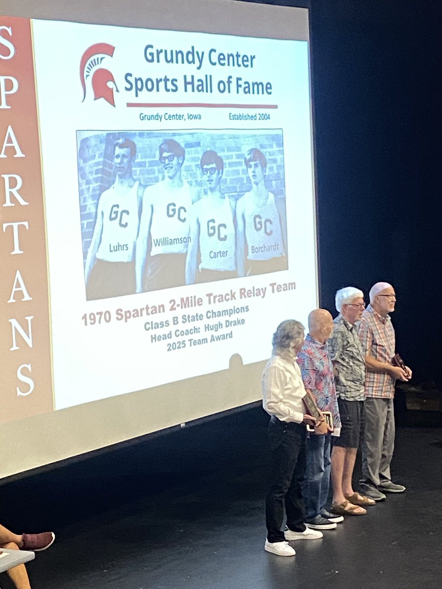 Congratulations to our 4x8 record holders..Brian Borchardt, Mark Carter, Tim Williamson, &amp; Lee Luhrs for their induction to the Grundy Center Hall of Fame. We’ve been chasing this record for years. Well deserved.  Congratulations on behalf of the Grundy Center Track team.