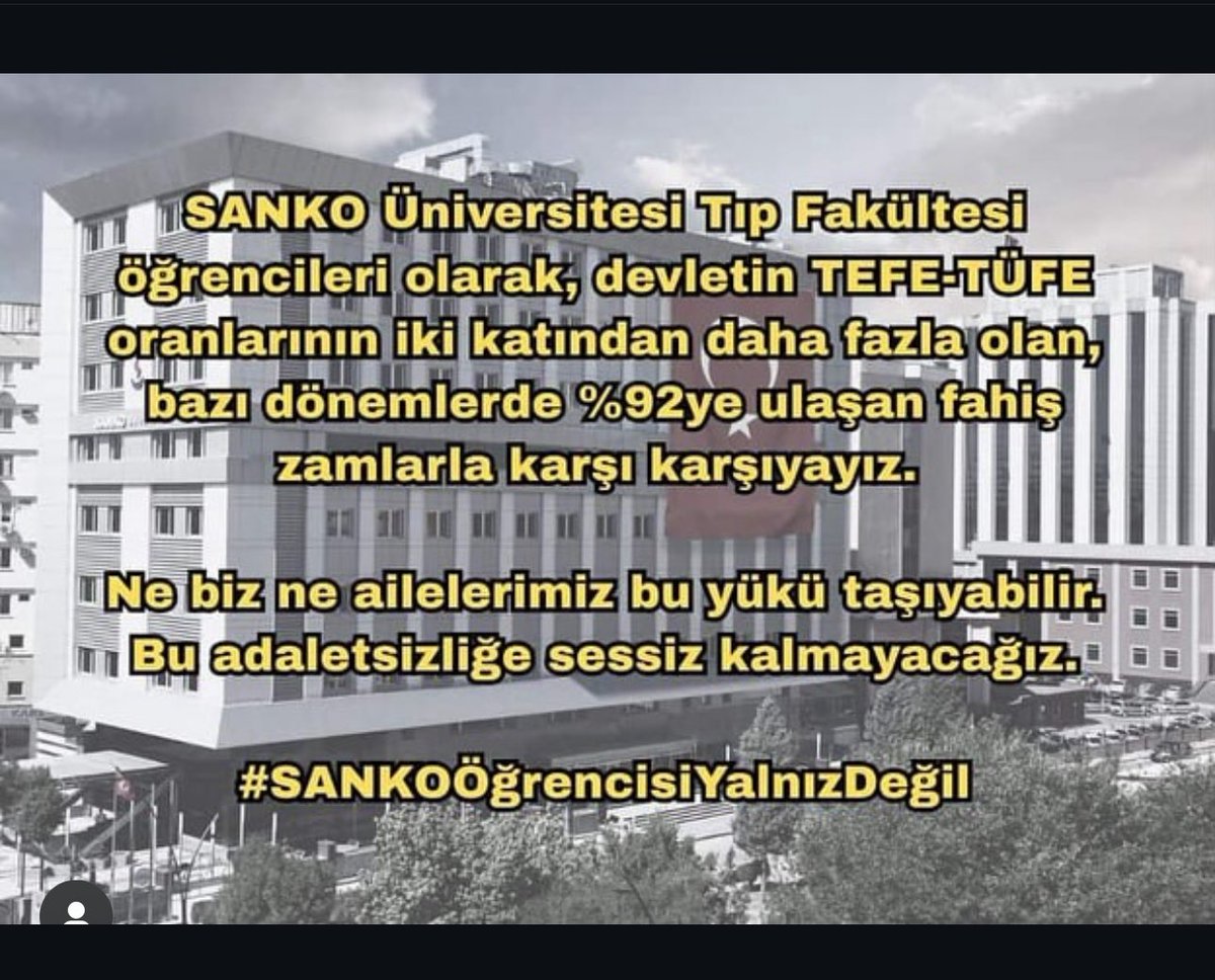 SANKO Üniversitesi Tıp Fakültesi öğrencilerinin, fahiş zamlarla baş etmeye çalıştıkları bu süreçte yanlarındayız.